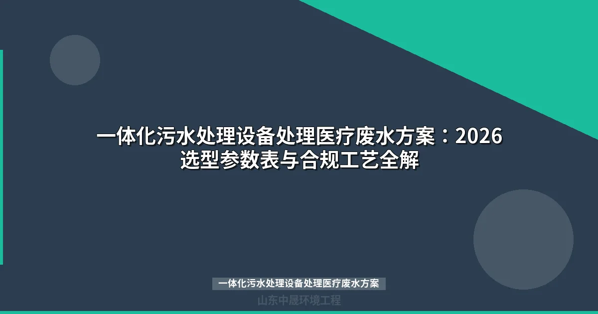 一体化污水处理设备处理医疗废水方案：2026选型参数表与合规工艺全解