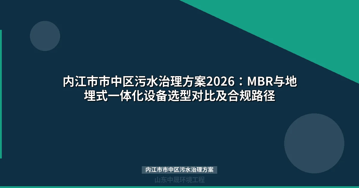 标签

**文章结构（5个H2+1个FAQ）：**
1. 内江市市中区污水治理现状与30个设施更新改造背景
2. MBR一体化污水处理设备 vs 地埋式一体化污水处理设备核心参数对比
3. 内江市市中区30个站点场景匹配
4. 两种方案的投资成本与全生命周期运维费用对比
5. 沱江流域合规路径
6. 常见问题

**压缩策略：**


需要精简每个章节的内容，保留关键信息。我将重点关注：治理现状的核心数据、设备性能对比的核心指标、场地应用的典型场景、成本效益的关键数字、合规要求的核心要点，以及FAQ的精简表达。

**SEO元数据设计：**
需要为文章创建精准的标题和描述。标题应突出内江市市中区的污水治理方案、设施改造和设备选型，包含核心关键词。描述要概述30个站点的更新改造背景、两种方案对比、沱江流域合规要求，吸引读者点击。

关键词选择需覆盖：内江市市中区污水治理方案、MBR一体化污水处理设备、地埋式一体化污水处理设备、污水治理、污水处理设施改造、沱江流域排放标准。图片搜索词应反映污水治理的实际场景，如工业水处理设备、膜生物反应器系统、市政污水处理设施等。

最终版本需要将字数控制在800-2000字范围内，同时保持信息的完整性和专业性。

我需要逐一精简各个章节的内容，去除冗余表述，保留核心要点。背景部分应聚焦关键数据：市中区30个站点、沱江流域标准、2026年改造计划、设备方案对比。技术参数对比需要表格化，保留MBR和地埋式的核心差异指标。场景匹配要突出分散小型站点与集中规模站点的差异化选型逻辑。投资成本对比保留100m³/d的10年周期测算数据。合规路径部分精简为沱江流域排放标准要点和验收关键要求。常见问题需要汇总核心疑问，用精炼语言给出明确答案。


内江市市中区污水治理方案：30个站点设备选型与沱江流域合规路径（2026版）