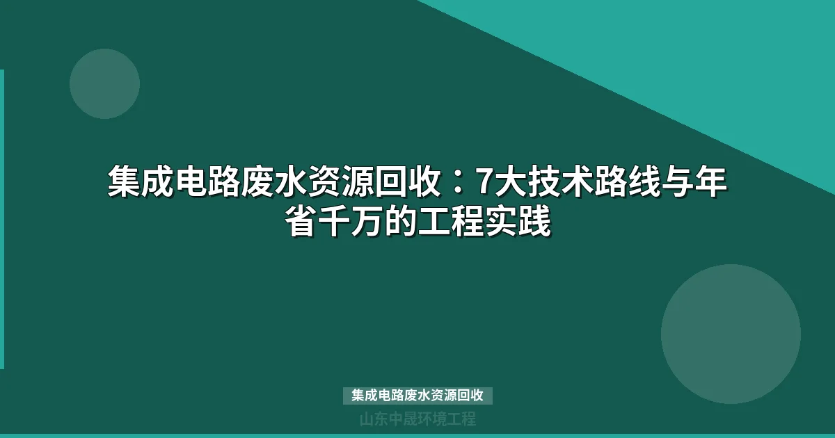 集成电路废水资源回收技术路线与工程实践指南